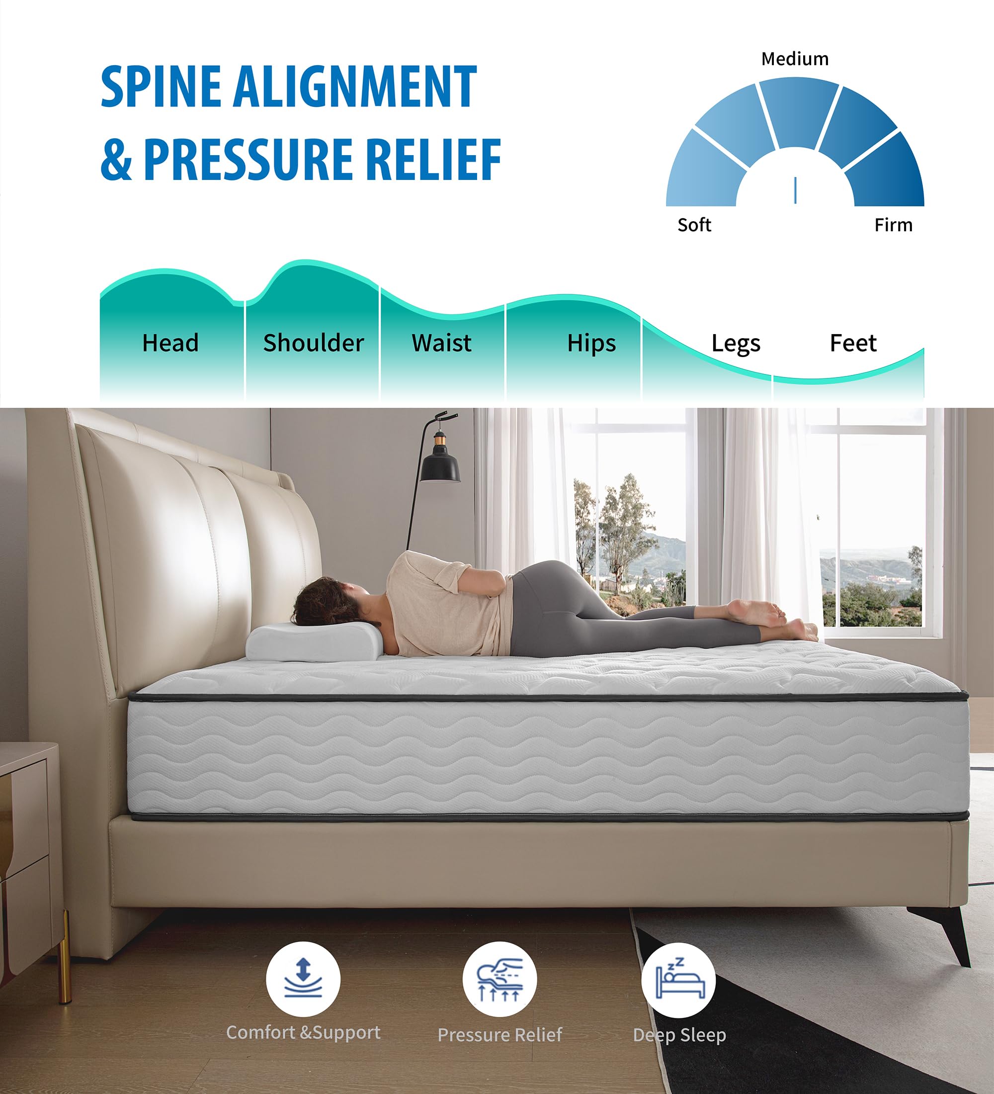 Cejato Full Mattress,Memory Foam Hybrid 12 Inch Full Size Springs Mattresses With Individual Pocket Spring For Pain Relief,Mediu